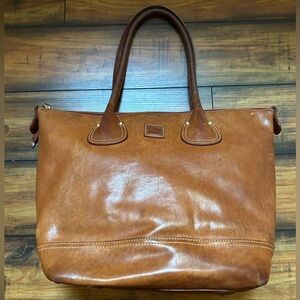 Dooney Bourke Florentine Brown Leather Tote Bag red lining